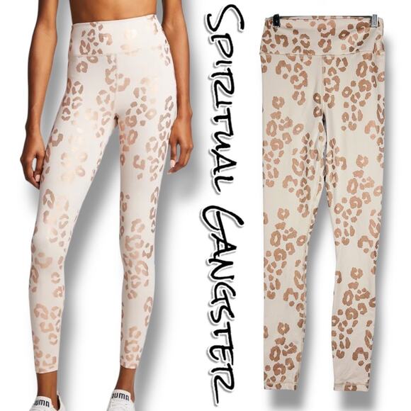 Spiritual Gangster Pants - Spiritual Gangster Essential High Waist Legging Lux Cheetah Print Womens Size S